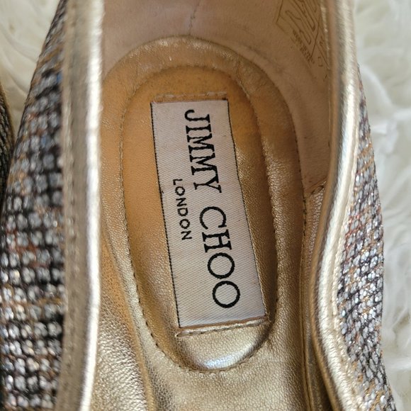 Jimmy Choo Gold Glitter Bow Ballet Size 36 1/2 - Picture 3 of 11